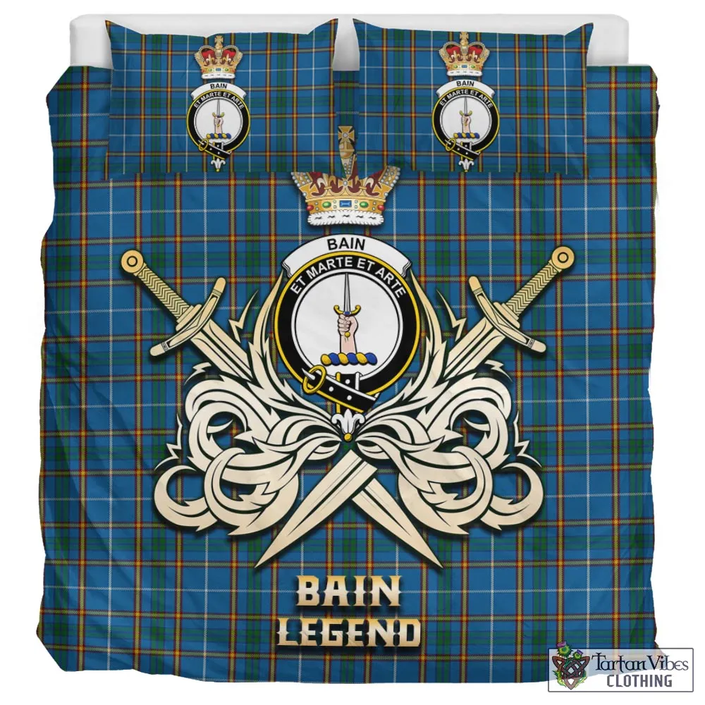 Bain Tartan Bedding Set with Clan Crest and the Golden Sword of Courageous Legacy