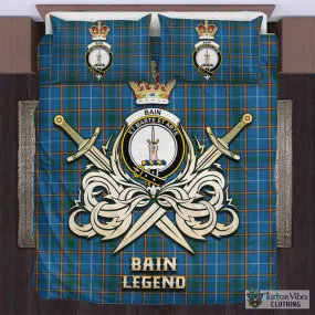 Bain Tartan Bedding Set with Clan Crest and the Golden Sword of Courageous Legacy