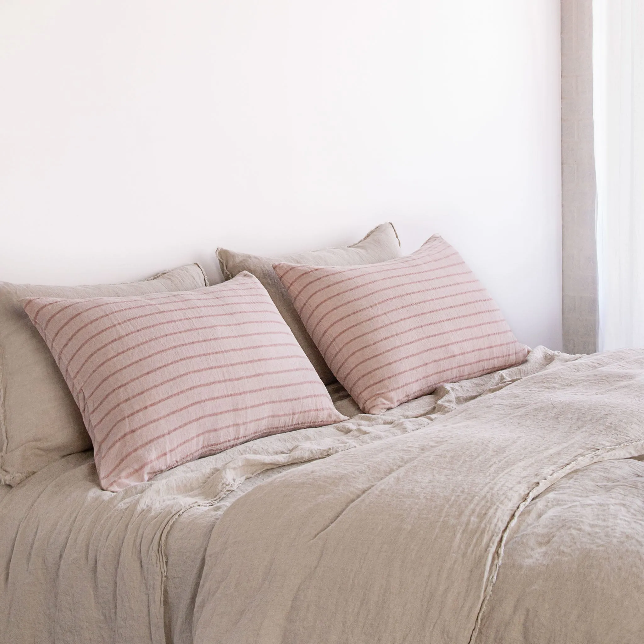 Basix Stripe Linen Pillowcase - Rosa/Floss