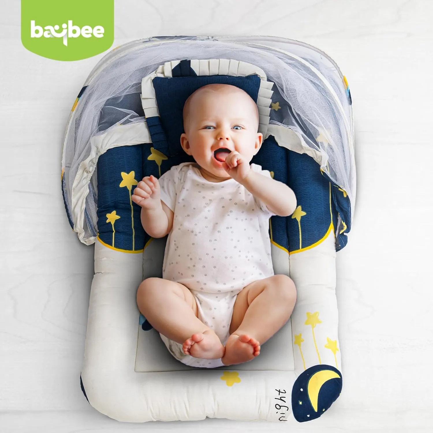 BAYBEE Baby Bedding Set for New Born Baby, Bed Mattress with Mosquito Net, Neck Pillow & 2 Bolsters Sleeping Nest Travel Bed for Baby Infant Toddler Bed Set for Baby