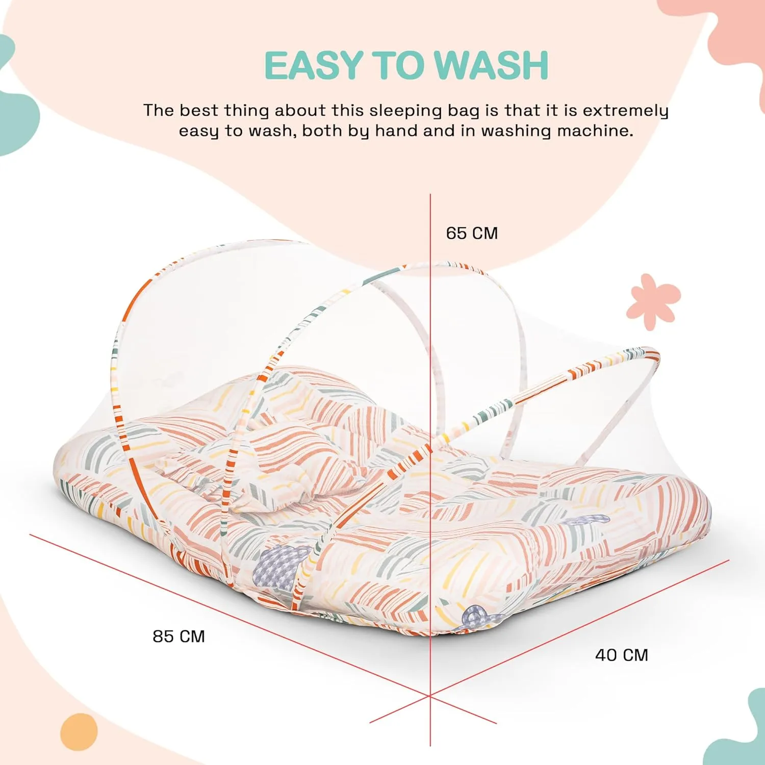 BAYBEE Baby Bedding Set for New Born Baby, Bed Mattress with Mosquito Net, Neck Pillow & 2 Bolsters Sleeping Nest Travel Bed for Baby Infant Toddler Bed Set for Baby