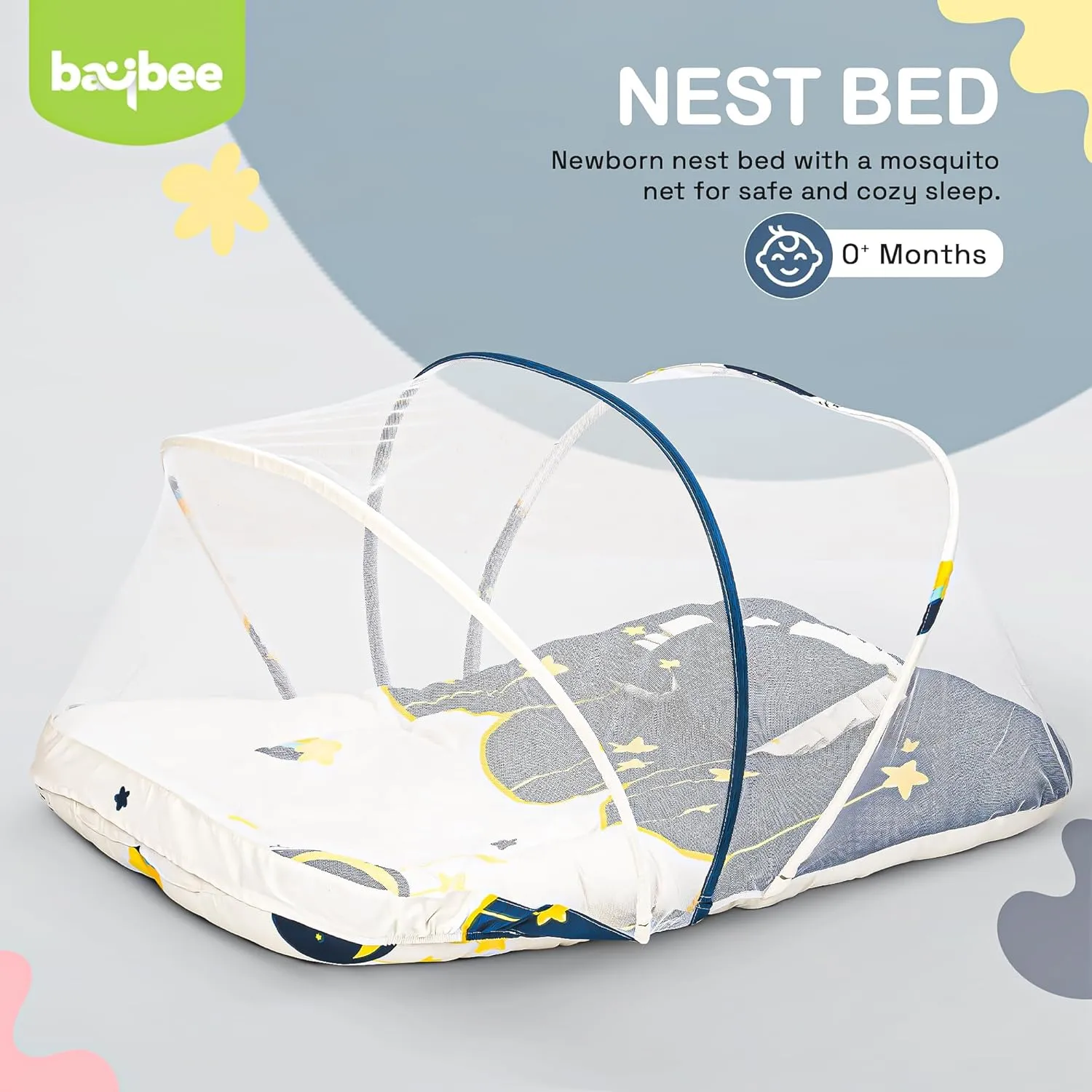 BAYBEE Baby Bedding Set for New Born Baby, Bed Mattress with Mosquito Net, Neck Pillow & 2 Bolsters Sleeping Nest Travel Bed for Baby Infant Toddler Bed Set for Baby