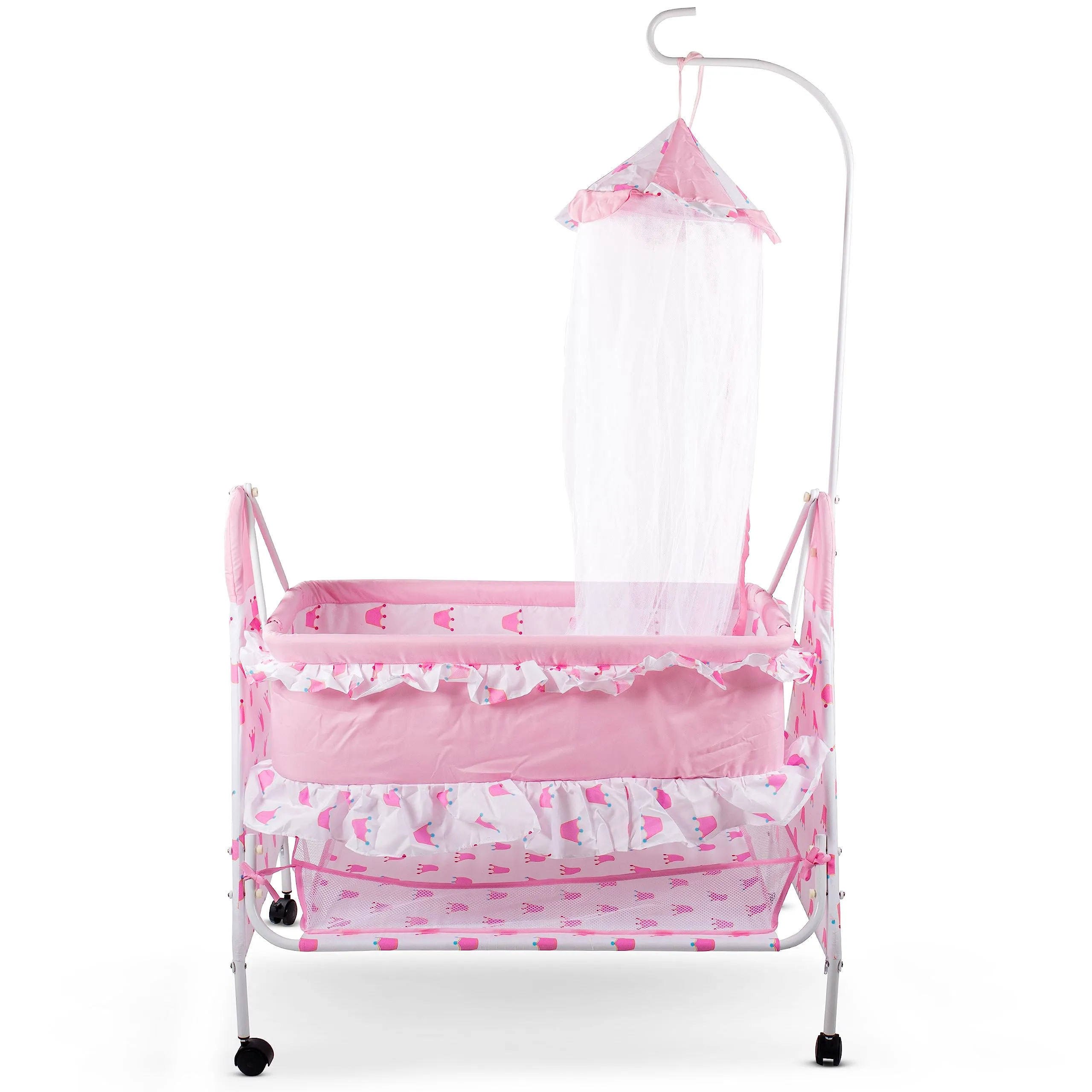 Baybee Fuffy Baby Swing Cradle for Newborn Baby with Mosquito Net, Storage & Wheels