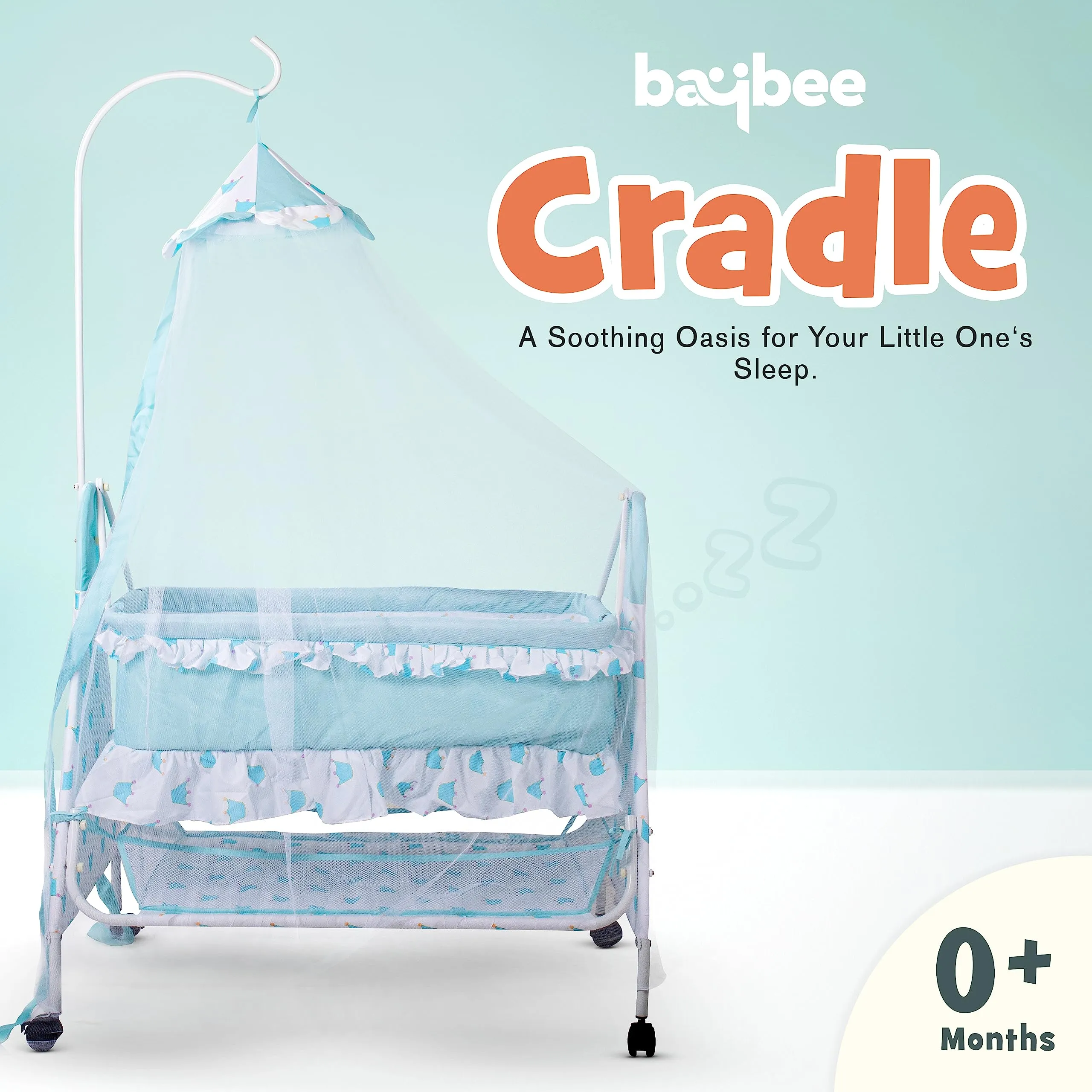 Baybee Fuffy Baby Swing Cradle for Newborn Baby with Mosquito Net, Storage & Wheels