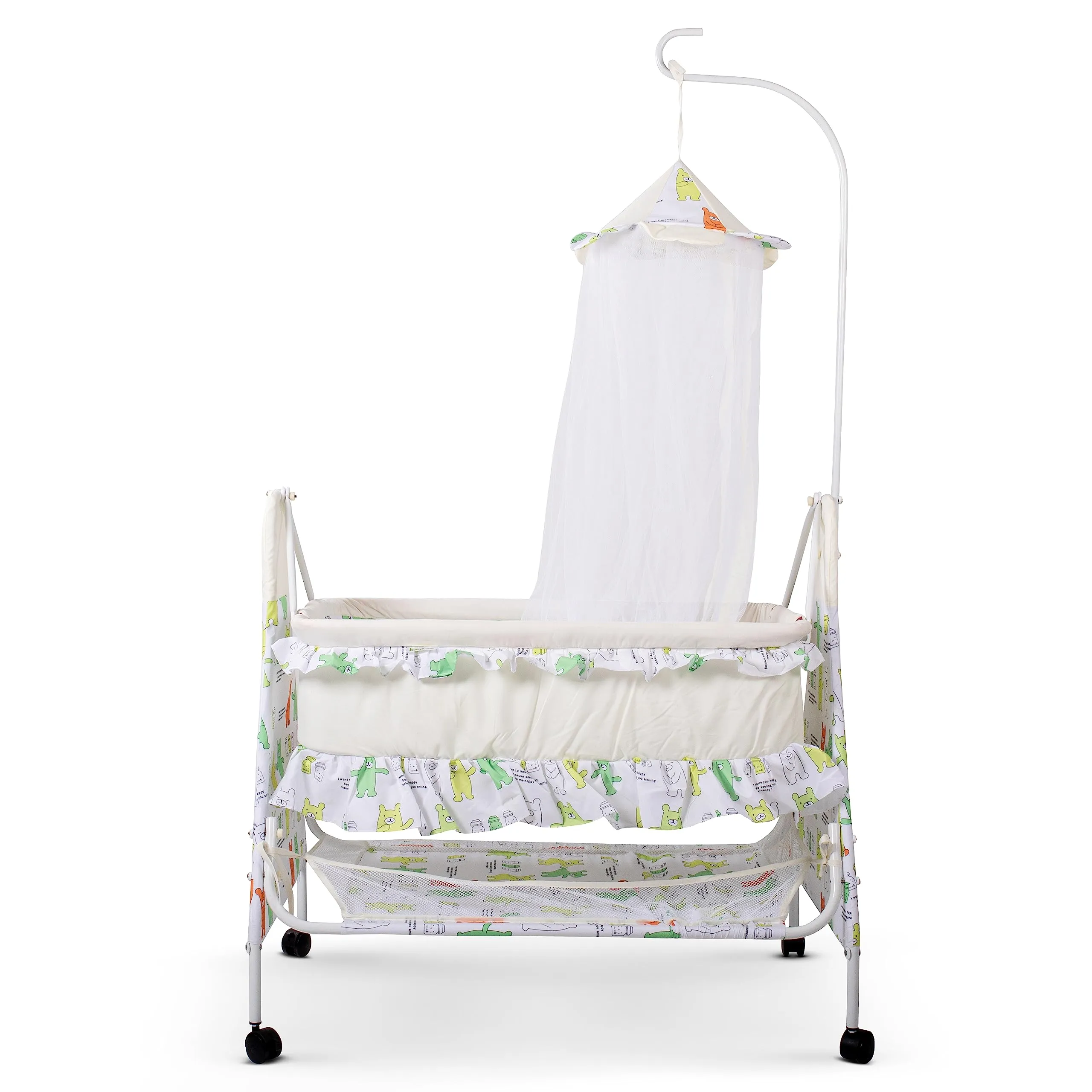 Baybee Fuffy Baby Swing Cradle for Newborn Baby with Mosquito Net, Storage & Wheels