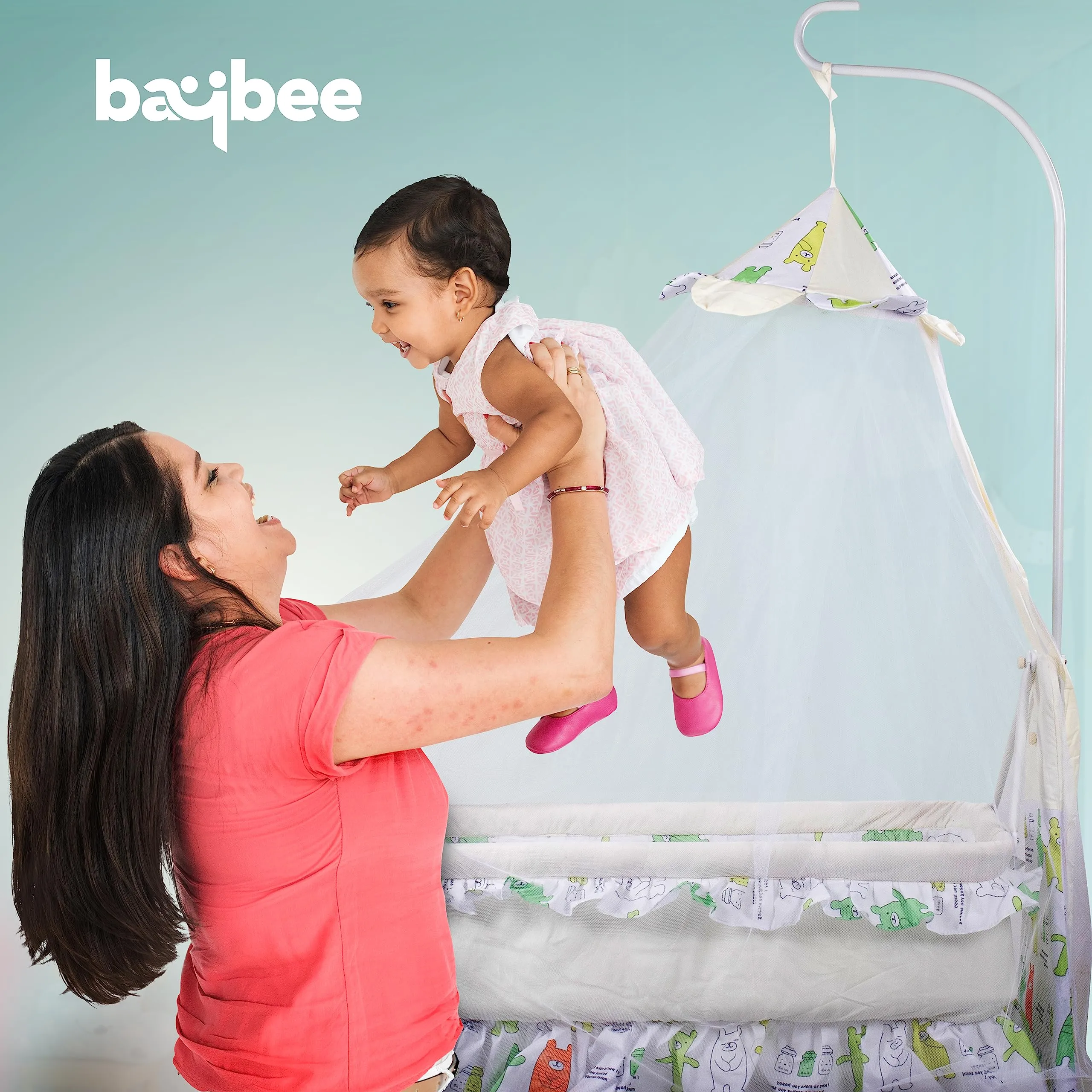 Baybee Fuffy Baby Swing Cradle for Newborn Baby with Mosquito Net, Storage & Wheels