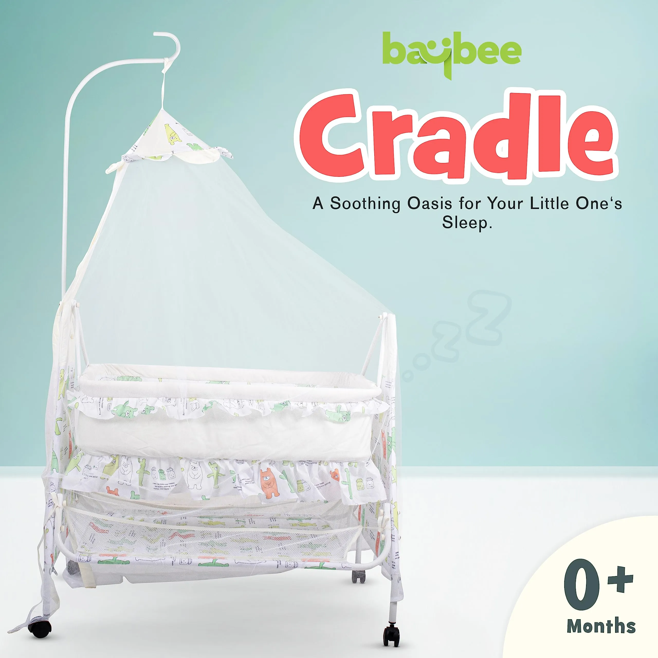 Baybee Fuffy Baby Swing Cradle for Newborn Baby with Mosquito Net, Storage & Wheels