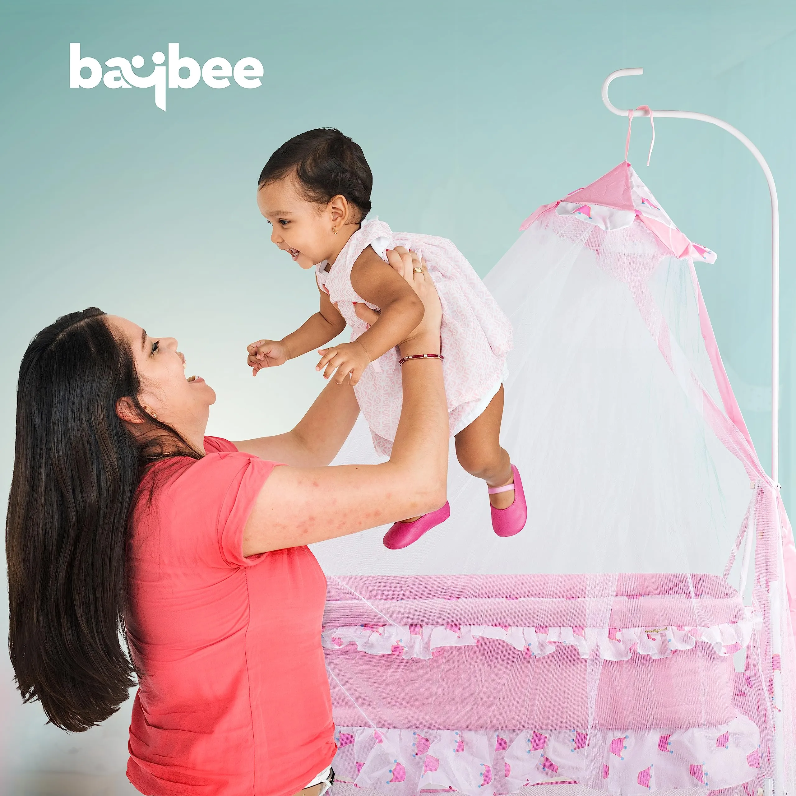 Baybee Fuffy Baby Swing Cradle for Newborn Baby with Mosquito Net, Storage & Wheels