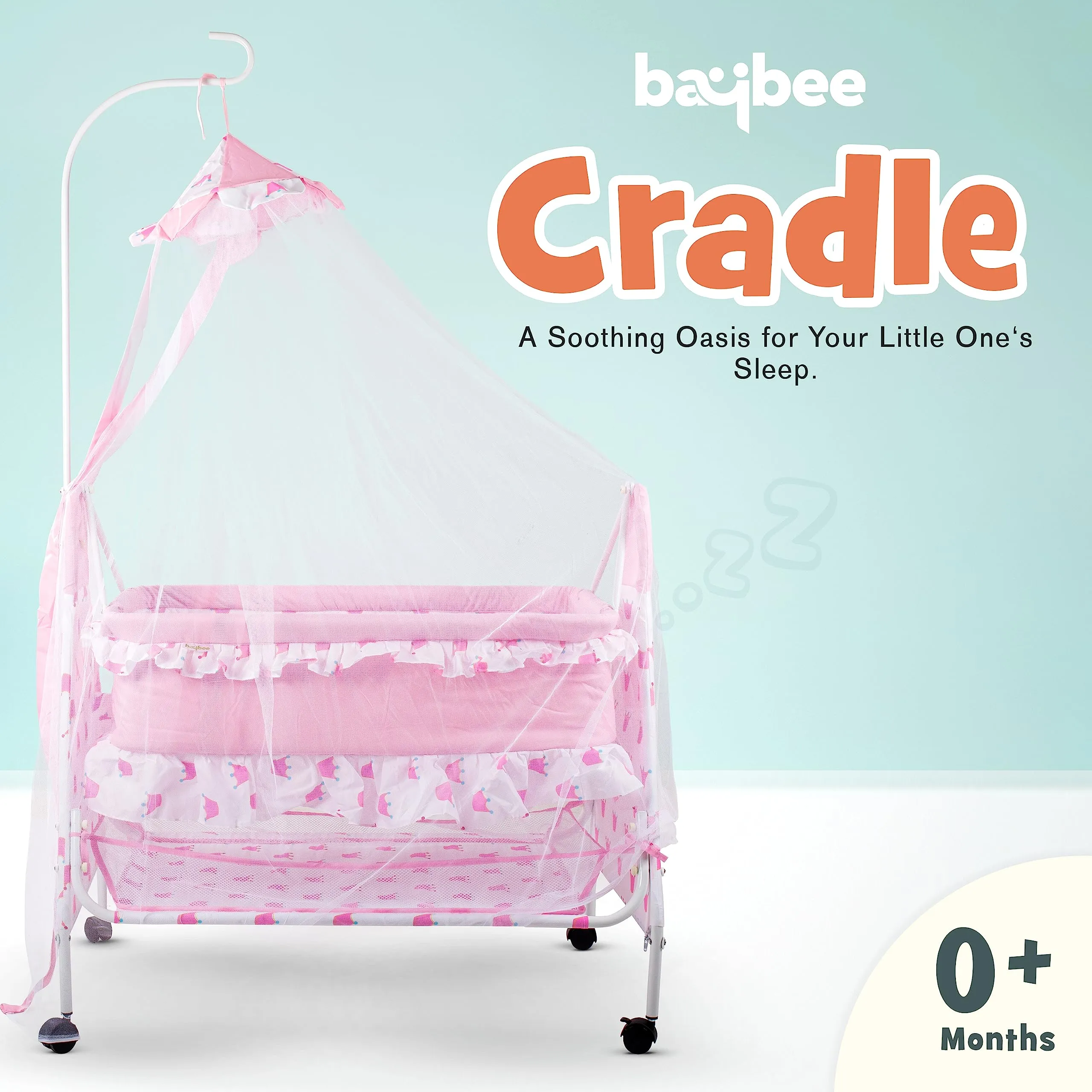 Baybee Fuffy Baby Swing Cradle for Newborn Baby with Mosquito Net, Storage & Wheels