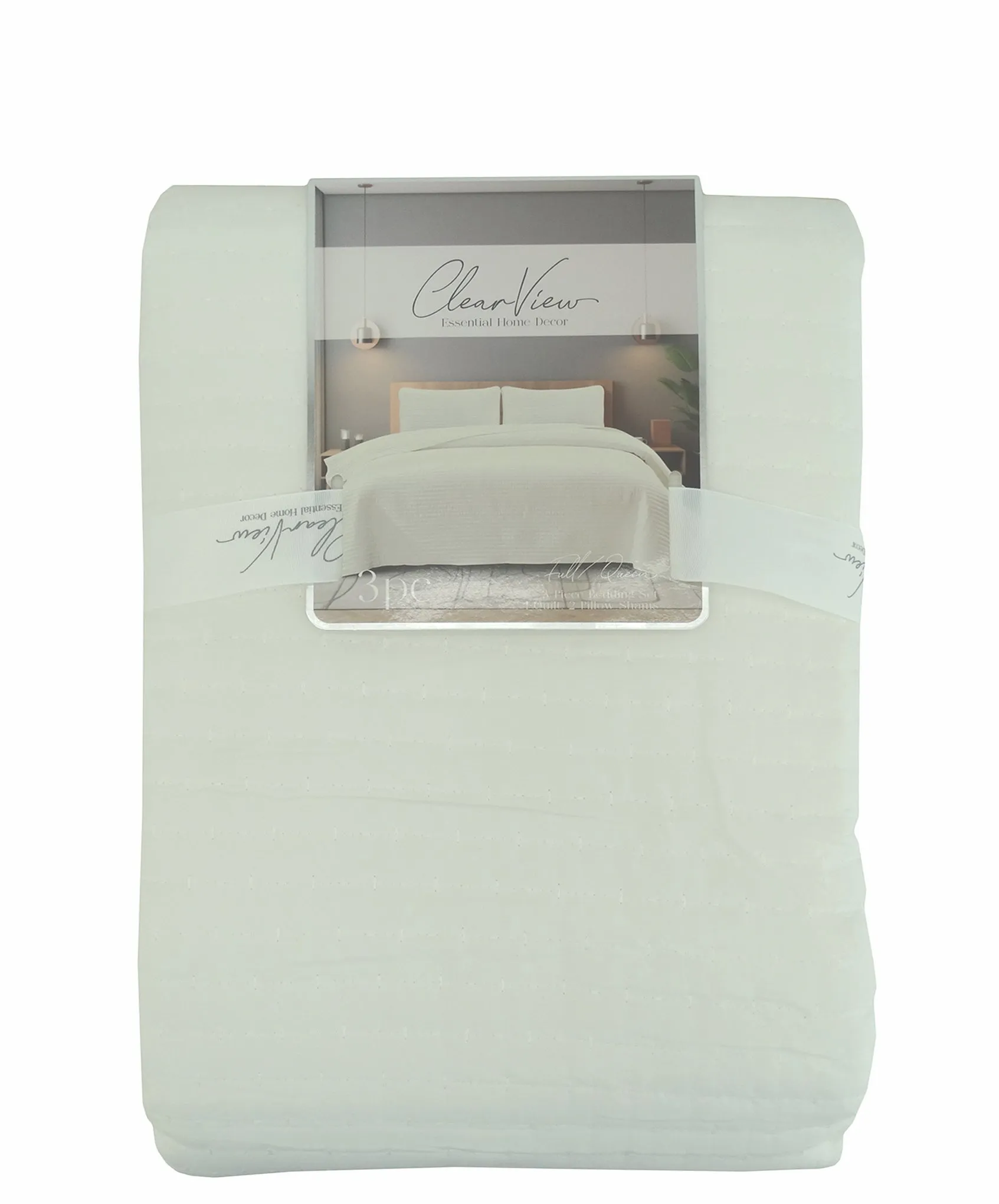 BCSFQ47105, Clear View, Linder - 3pc  Full/Queen Quilt Set- Cream