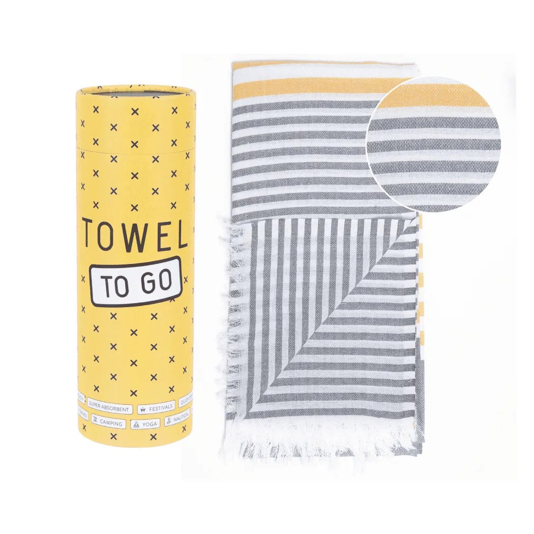 Beach Pool Hammam Towel, Grey - Mustard in Gift Box