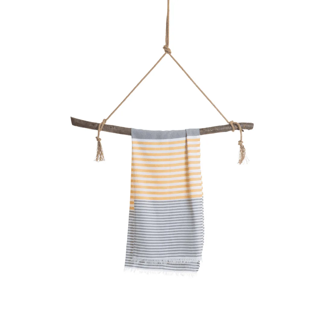 Beach Pool Hammam Towel, Grey - Mustard in Gift Box