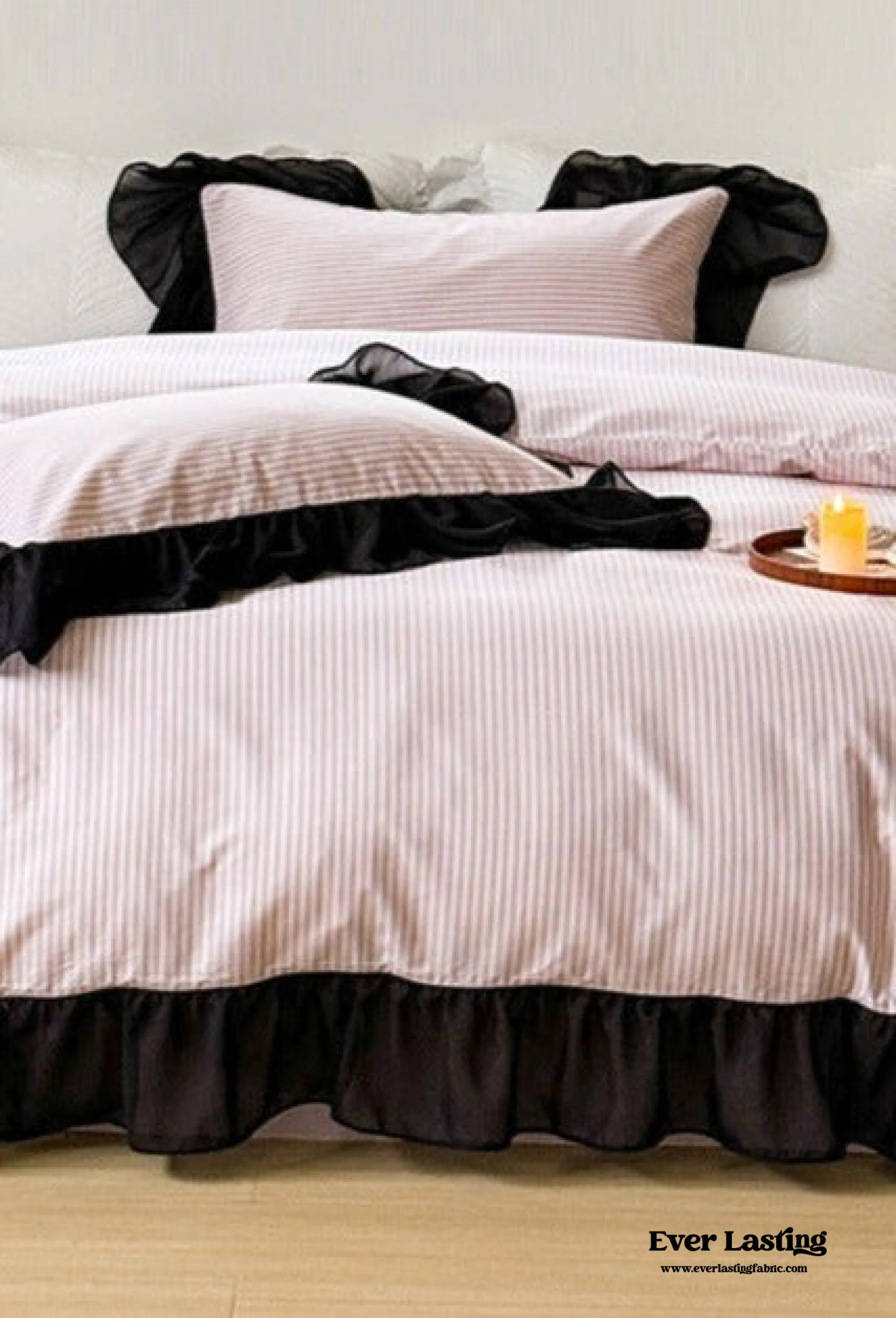 Black Lace Stripe Pastel Bedding Set / Green