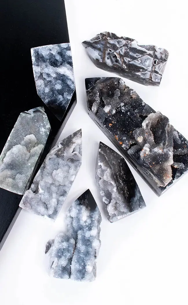 Black Sphalerite Tower Points | Druzy Sparkle