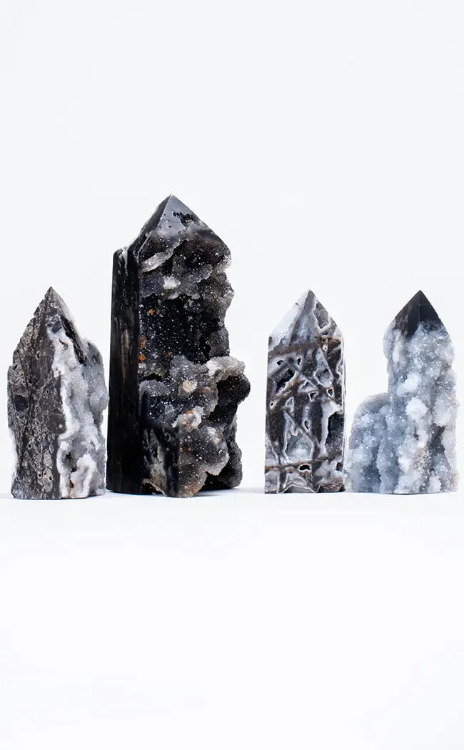 Black Sphalerite Tower Points | Druzy Sparkle