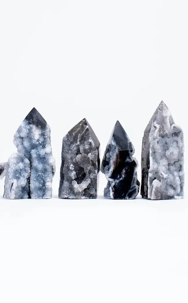 Black Sphalerite Tower Points | Druzy Sparkle