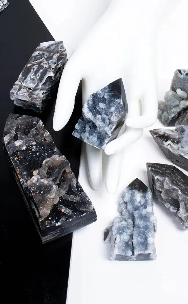 Black Sphalerite Tower Points | Druzy Sparkle