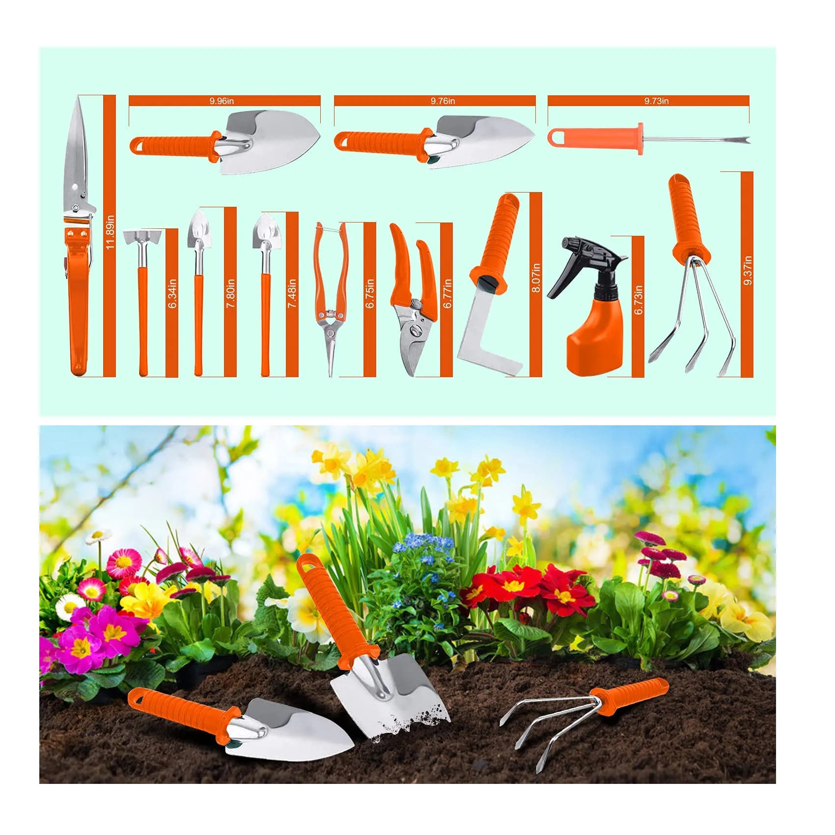 Bnchi Gardening Tools Set | 14 Pieces | Color Orange