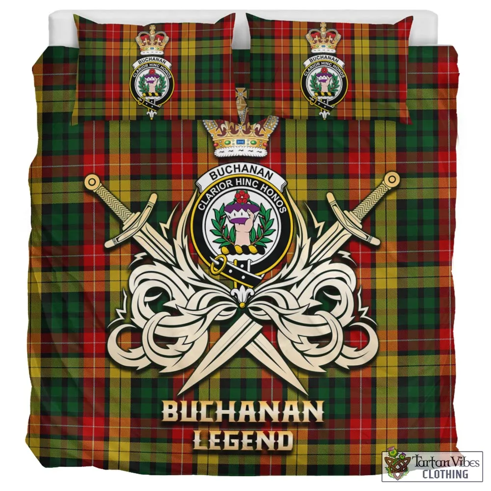 Buchanan Tartan Bedding Set with Clan Crest and the Golden Sword of Courageous Legacy