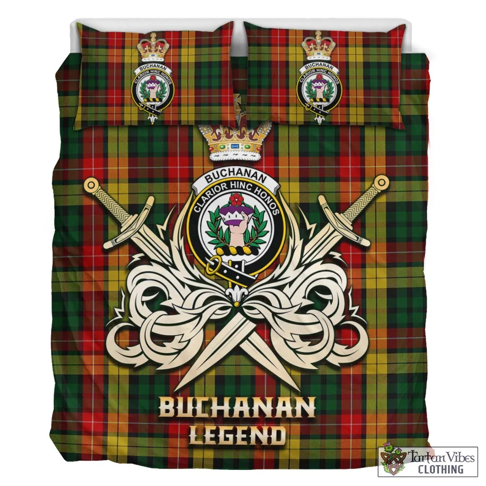 Buchanan Tartan Bedding Set with Clan Crest and the Golden Sword of Courageous Legacy