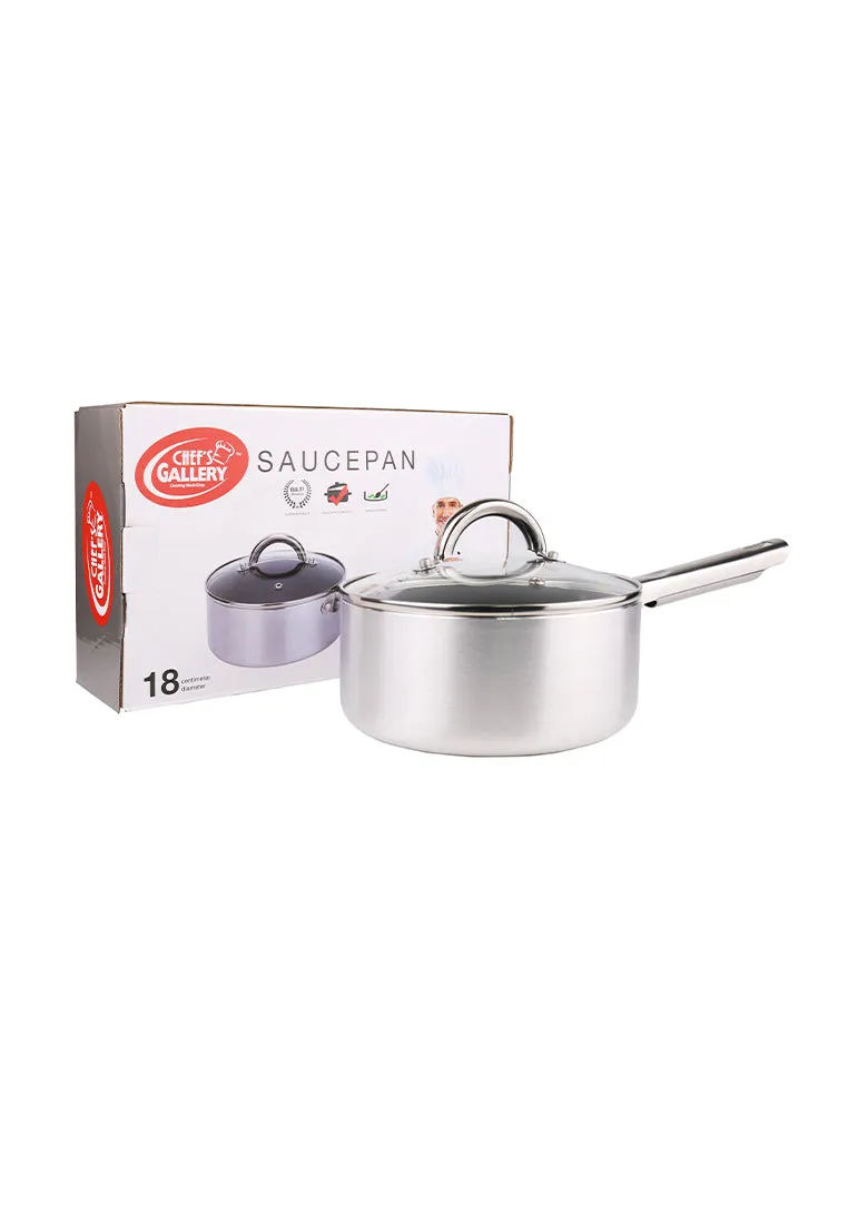 Chef Gallery Stainless Steel Sauce Pan with Glass Lid