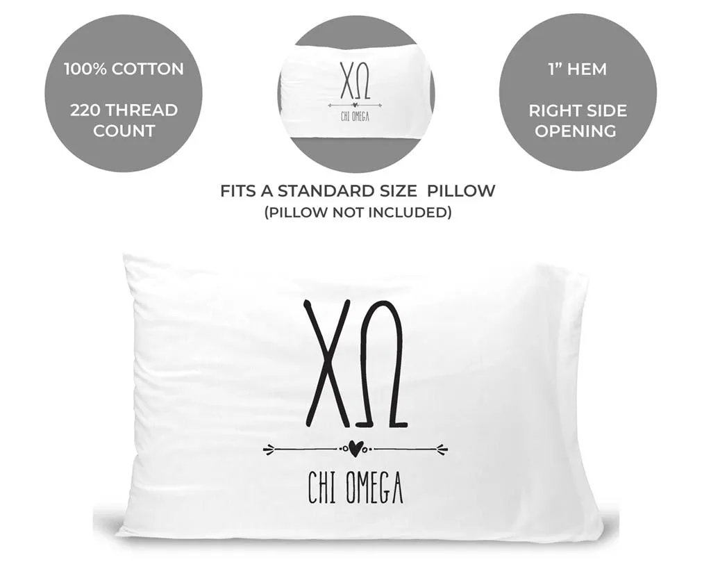 Chi Omega Boho Greek Letters and Name Pillowcase