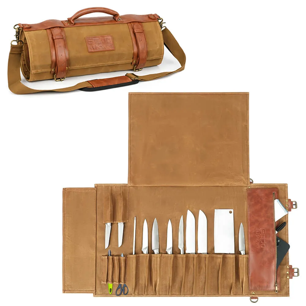 Classic Knife Roll Bag, Heavy Duty Canvas & Leather