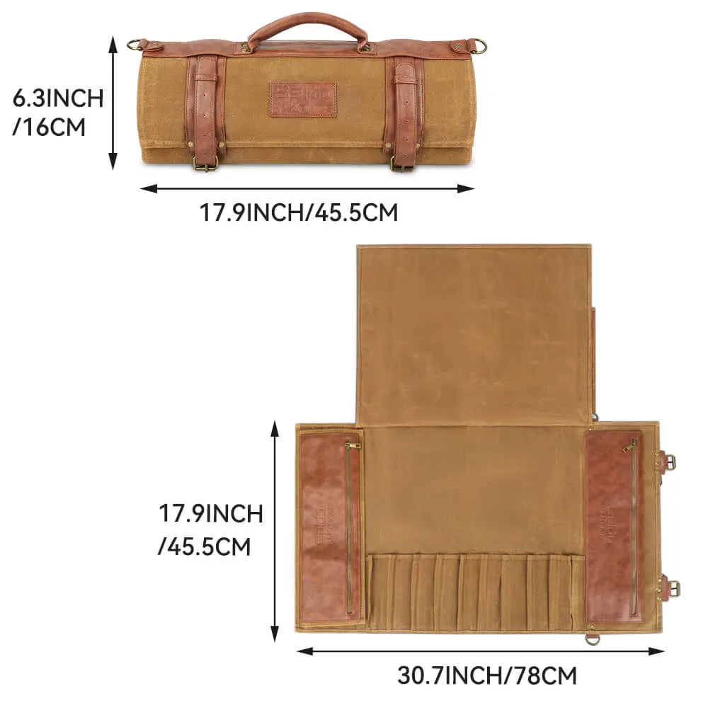 Classic Knife Roll Bag, Heavy Duty Canvas & Leather