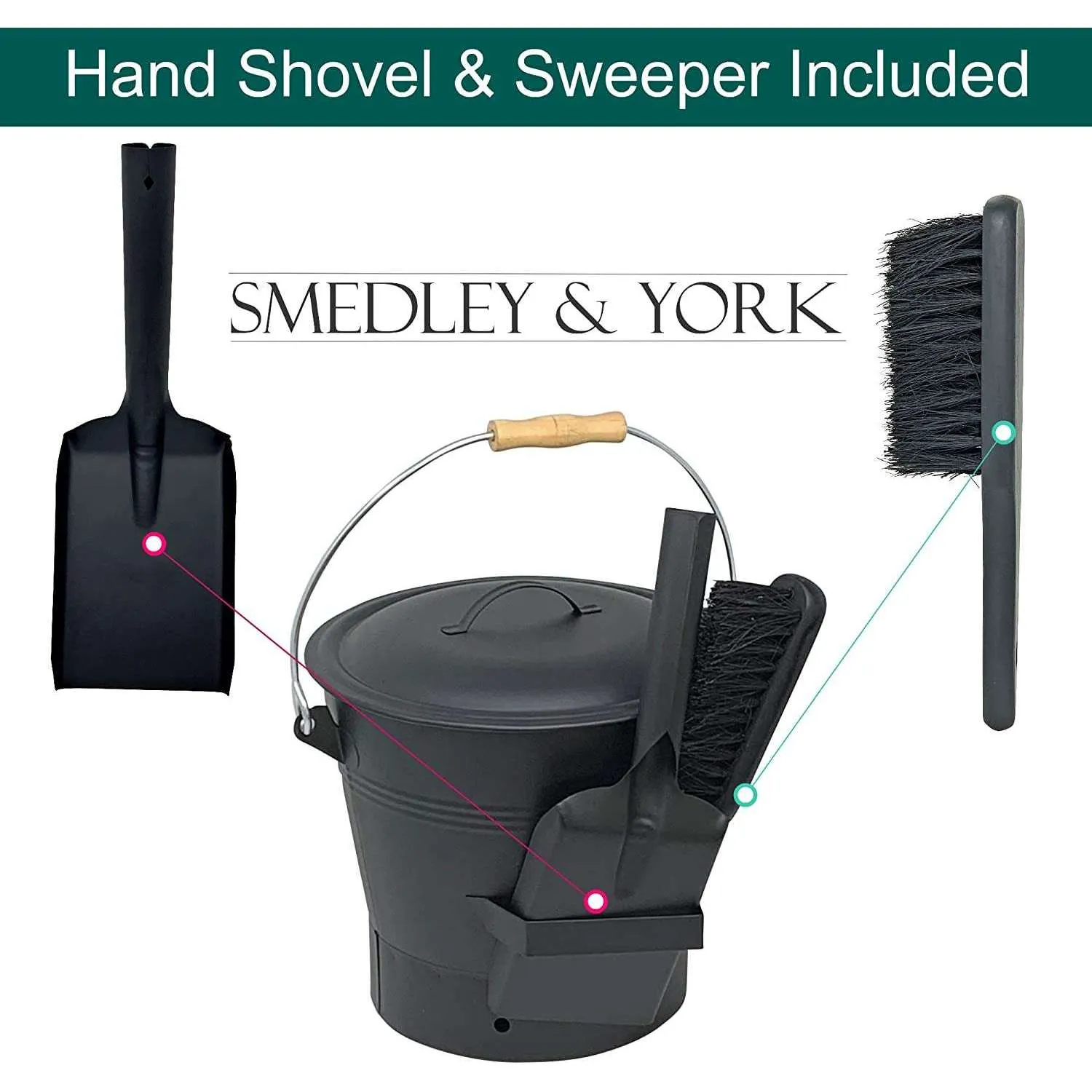 Coal and Ash Bucket with Shovel and Hand Broom