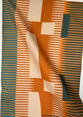 Combed Stripe Tea Towel - Paprika   Teal