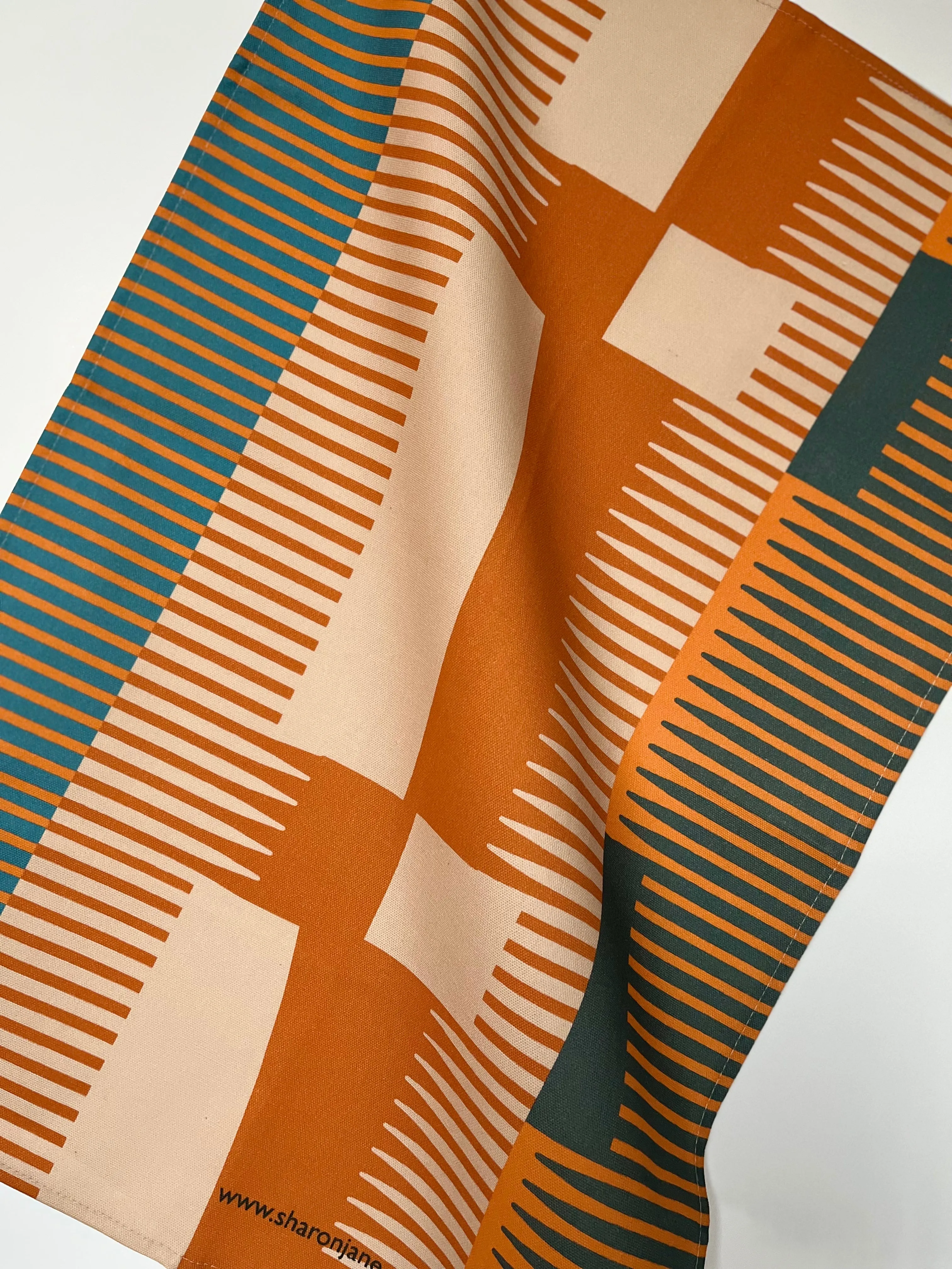 Combed Stripe Tea Towel - Paprika   Teal