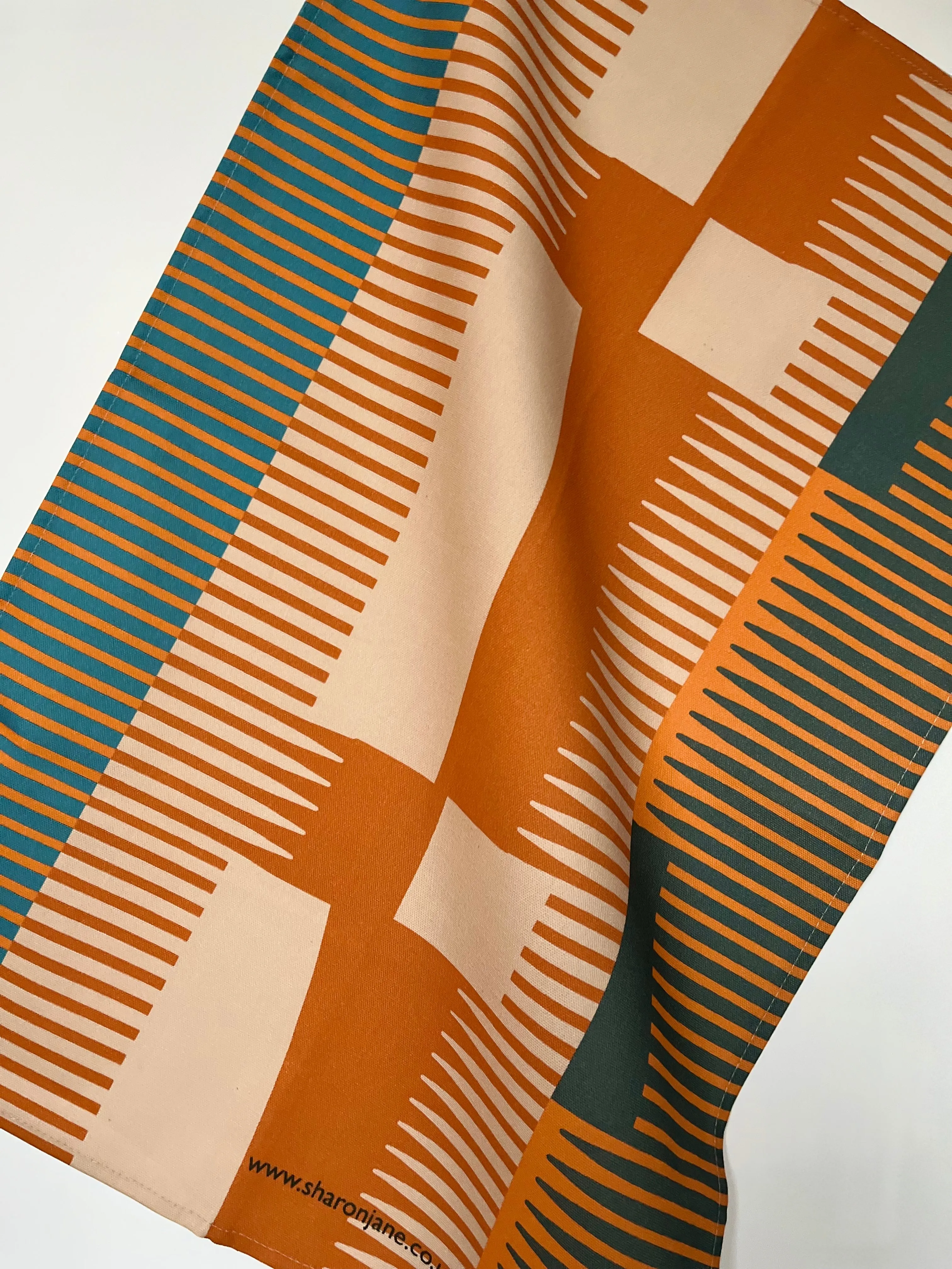 Combed Stripe Tea Towel - Paprika   Teal