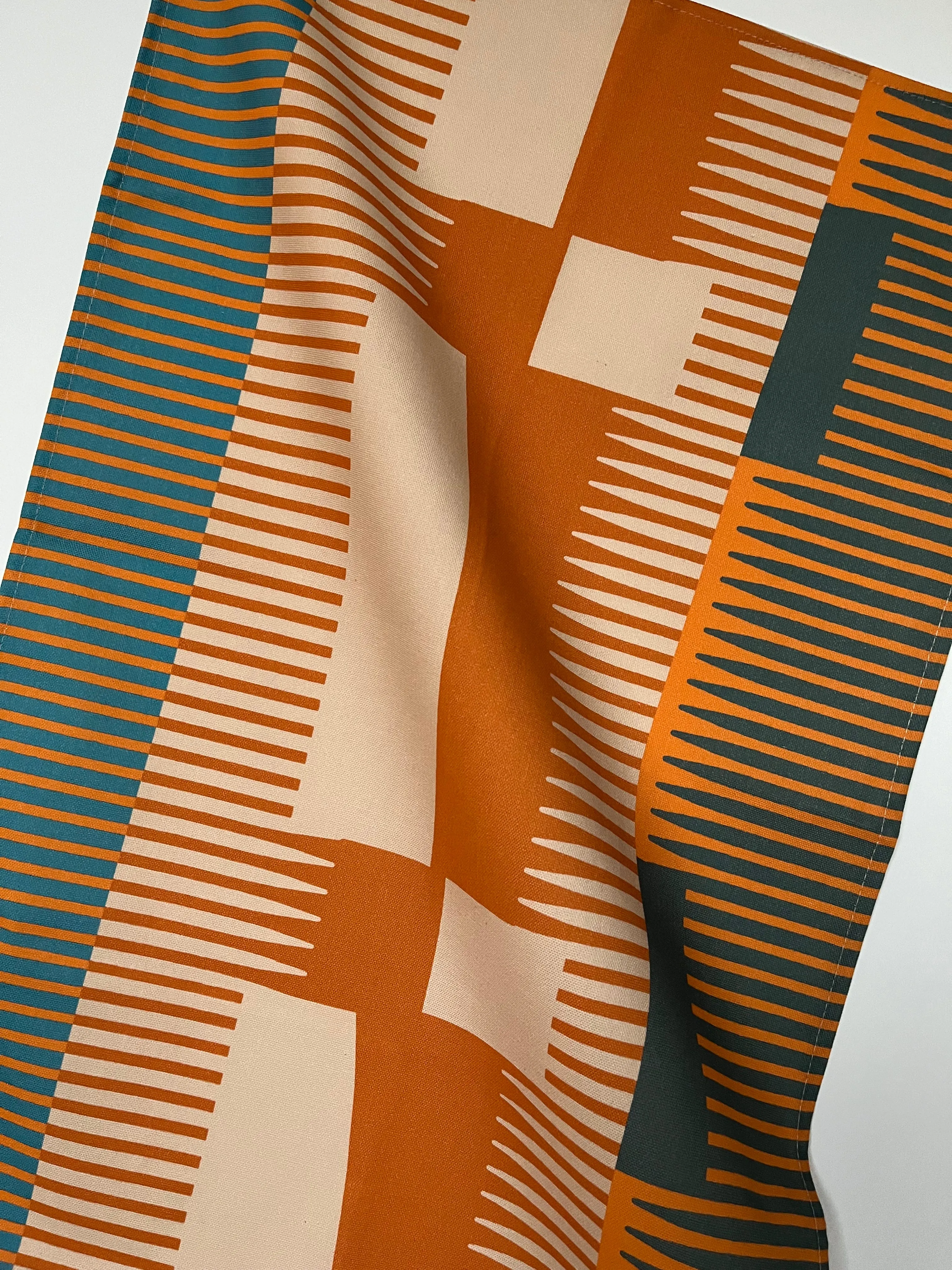 Combed Stripe Tea Towel - Paprika   Teal