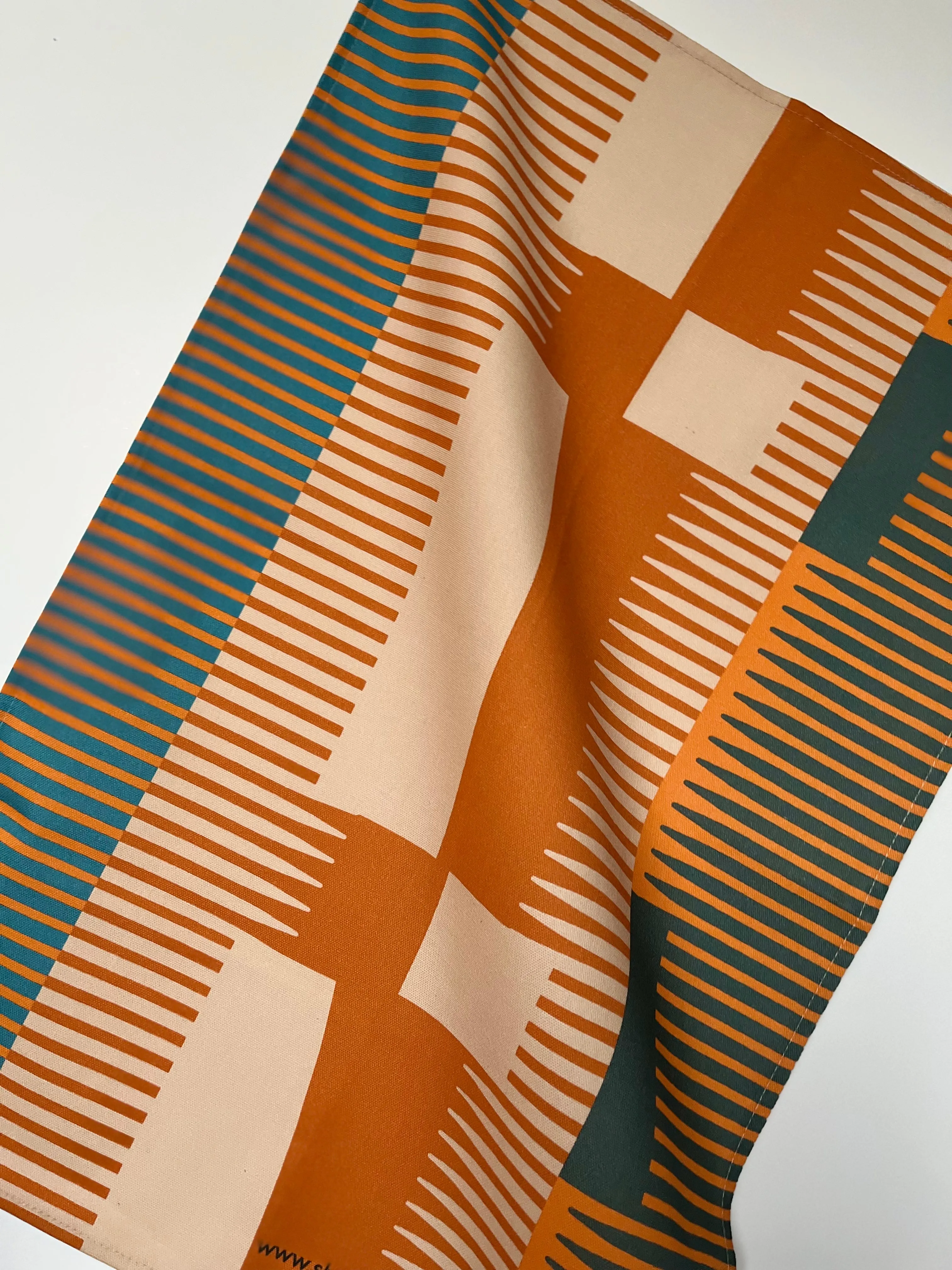 Combed Stripe Tea Towel - Paprika   Teal