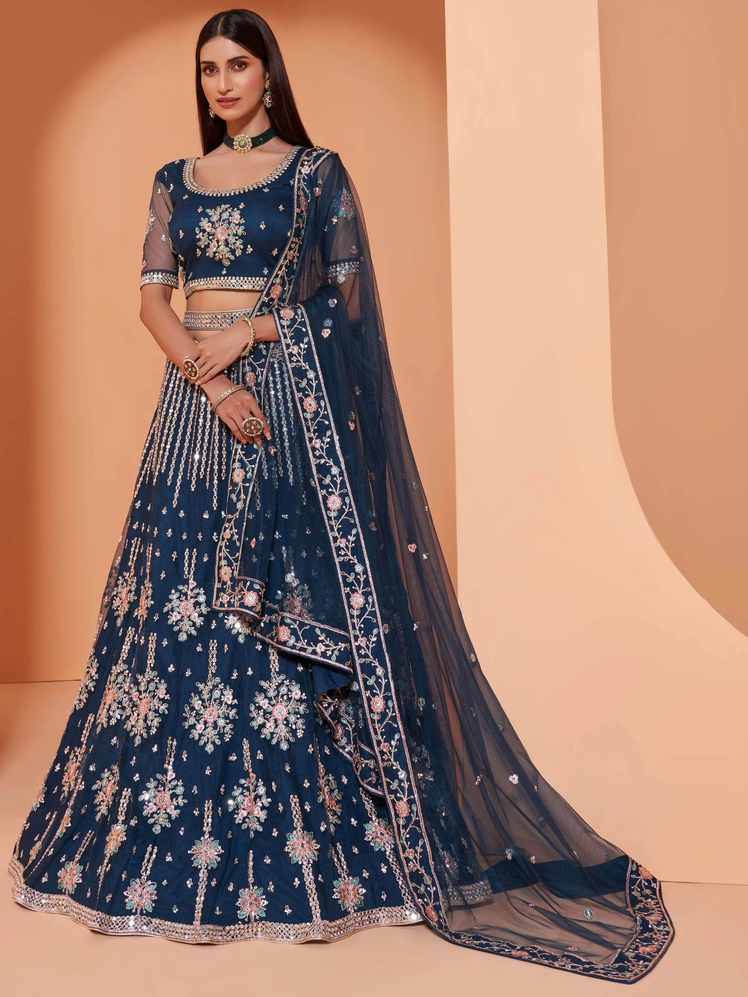 Cording Work Prussian Blue Wedding Wear Lehenga Choli