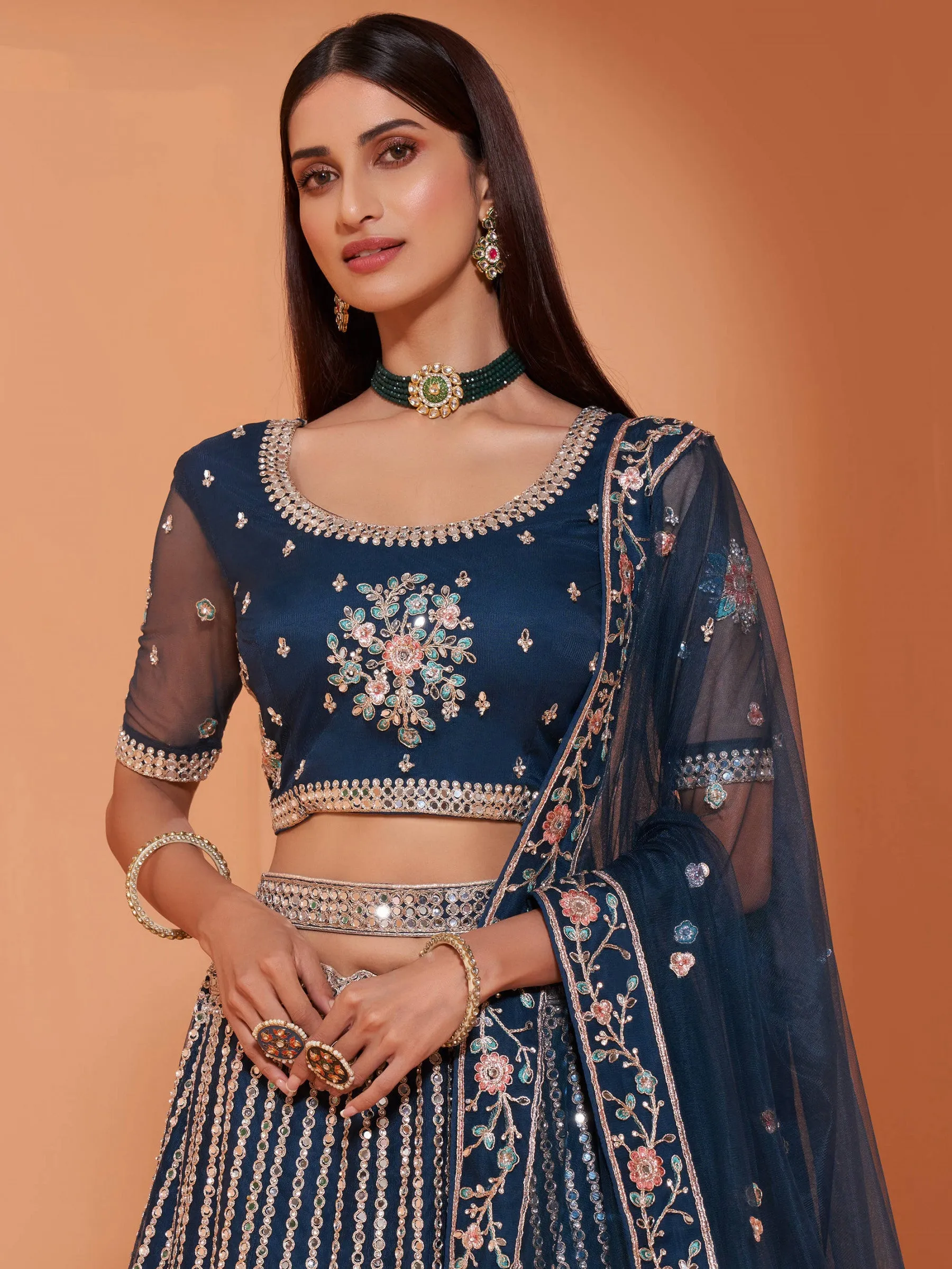 Cording Work Prussian Blue Wedding Wear Lehenga Choli