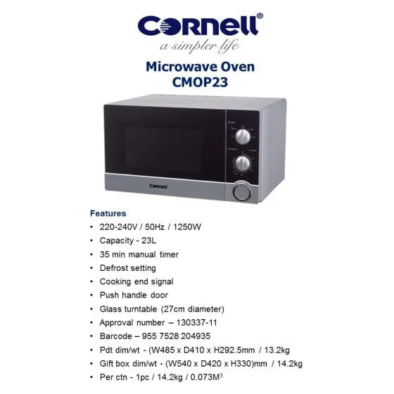 Cornell Microwave Oven CMOP23 23L Table Top Microwave