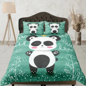 Cute Happy Panda Duvet Cover Set Colorful Bedspread, Kids Bedding with Pillowcase