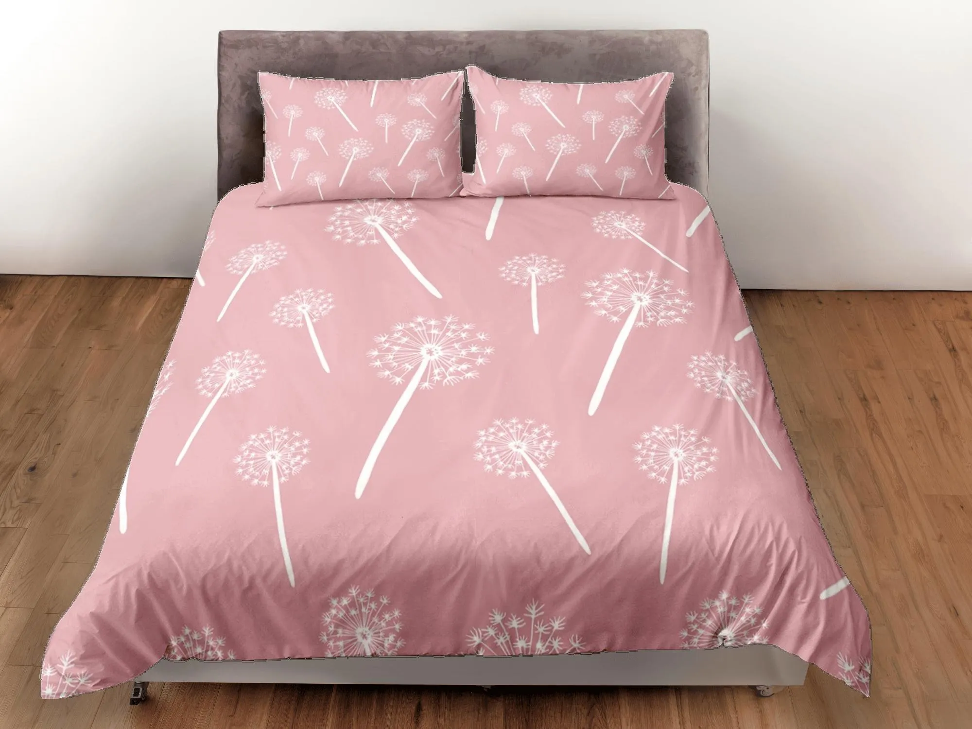 Dandelion floral pink duvet cover colorful bedding, teen girl bedroom, baby girl crib bedding boho maximalist bedspread aesthetic bedding