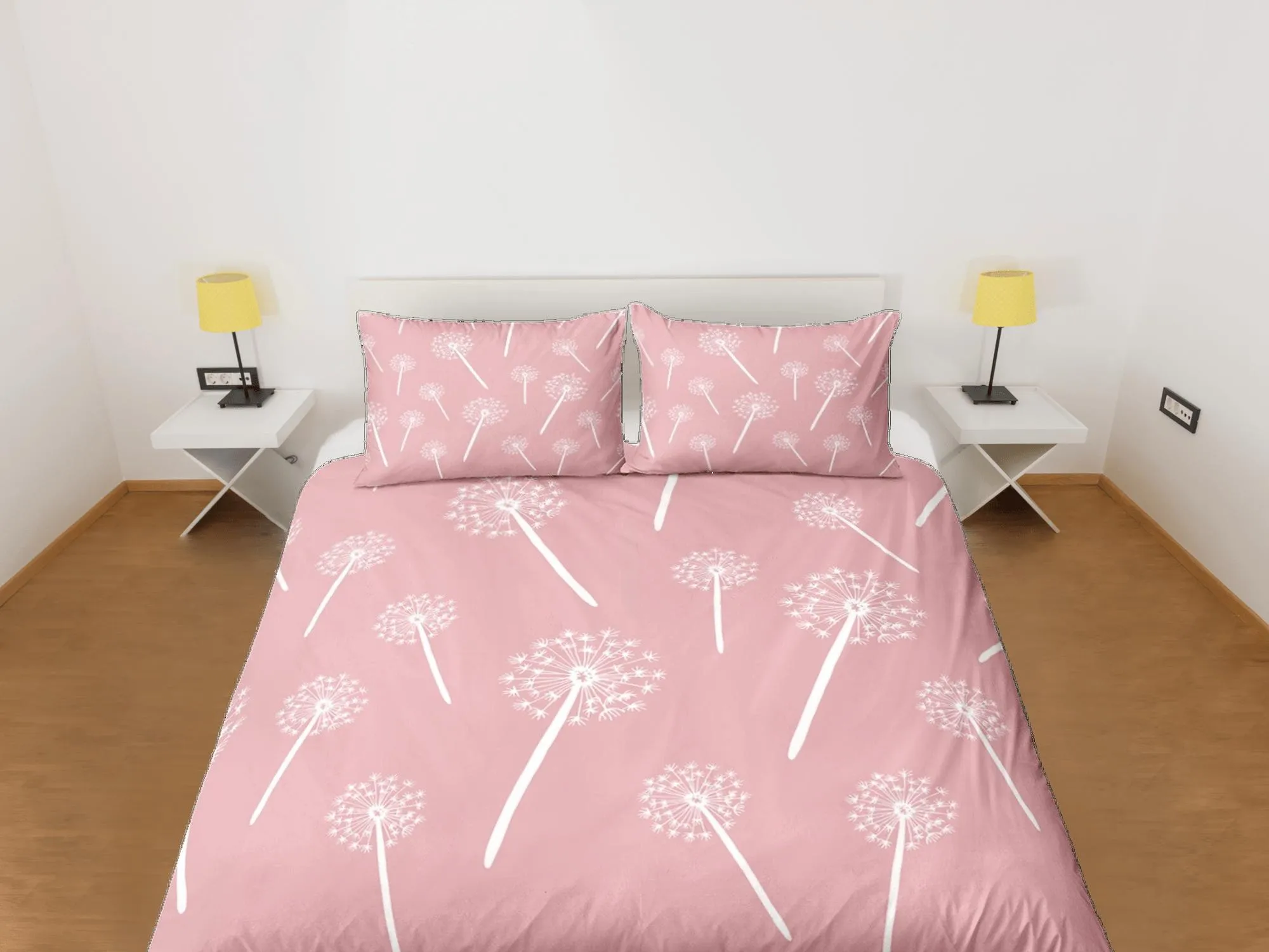 Dandelion floral pink duvet cover colorful bedding, teen girl bedroom, baby girl crib bedding boho maximalist bedspread aesthetic bedding