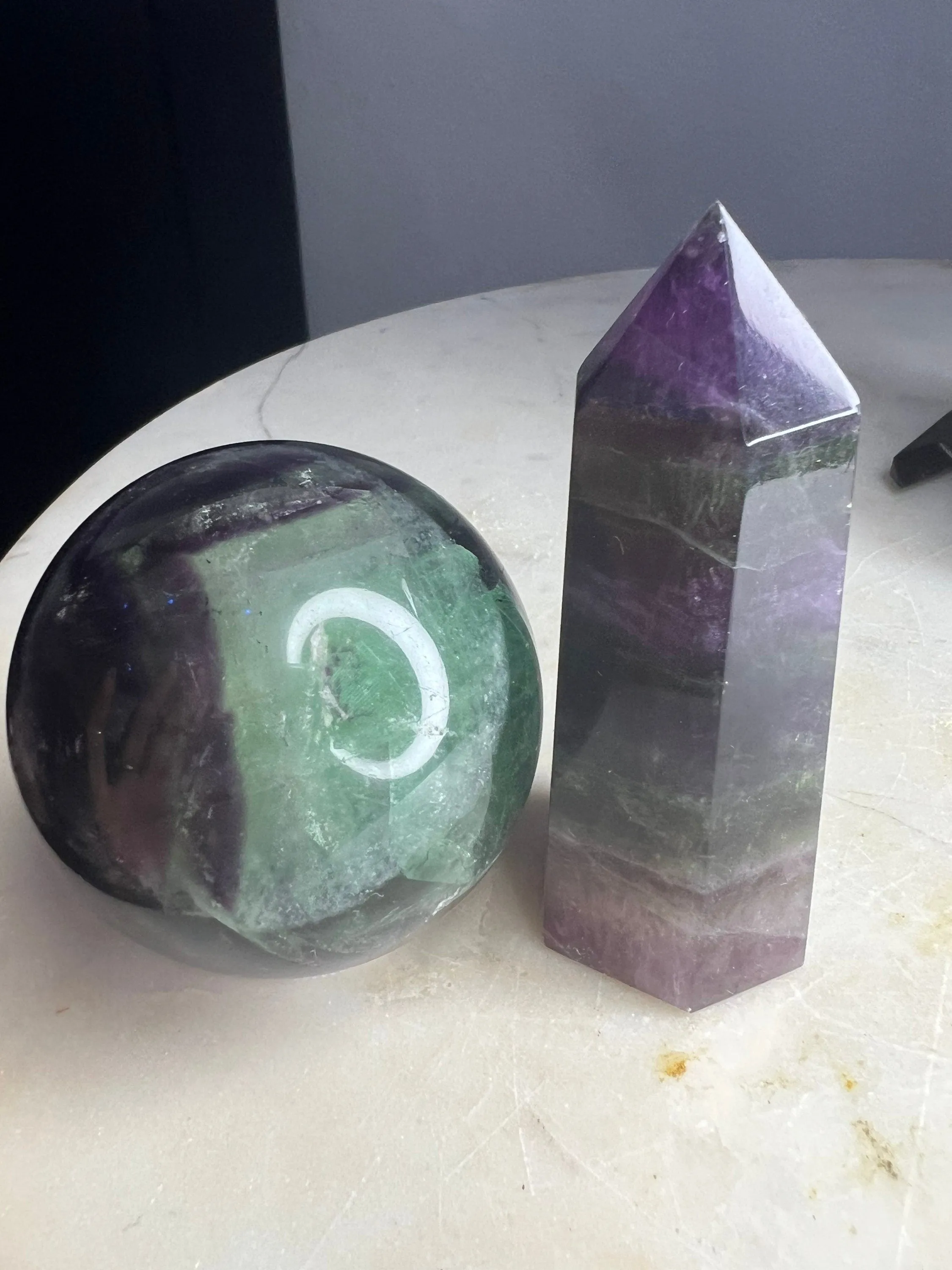 Dark purple and green fluorite set total weight 15oz