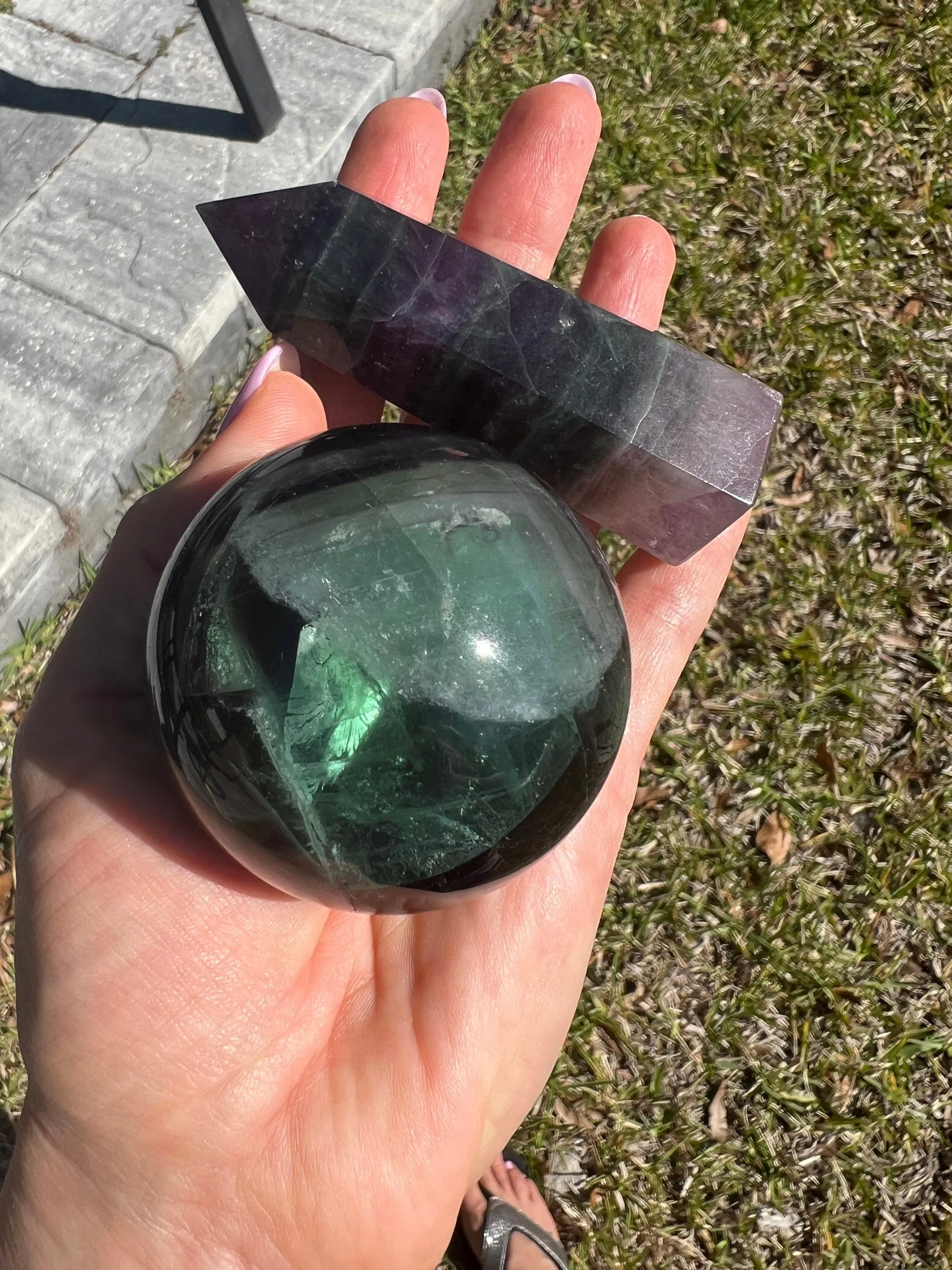 Dark purple and green fluorite set total weight 15oz