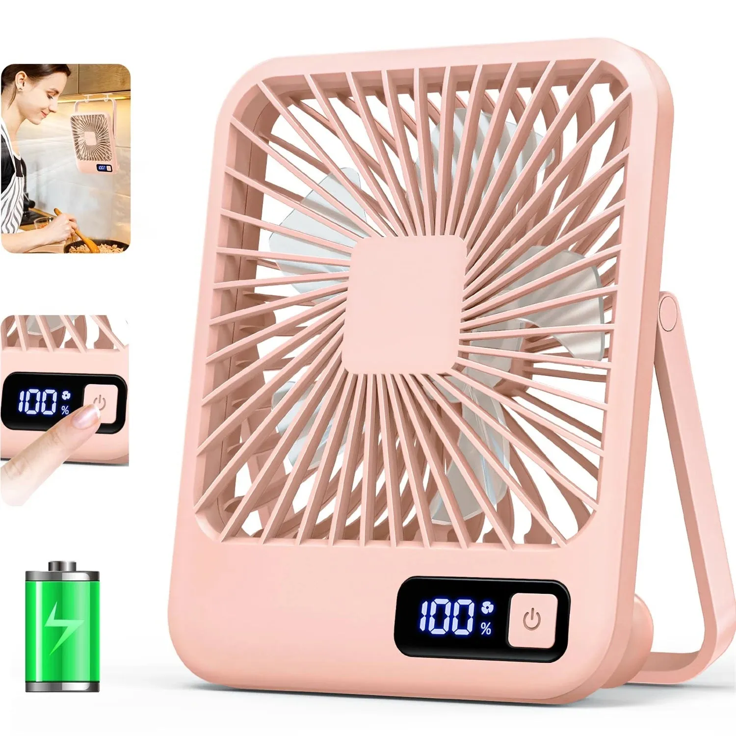 Desk Fan, Portable USB Rechargeable Fan, 180° Tilt Folding Personal Fan With Power Display, 5 Speeds Ultra Quiet Table Fan