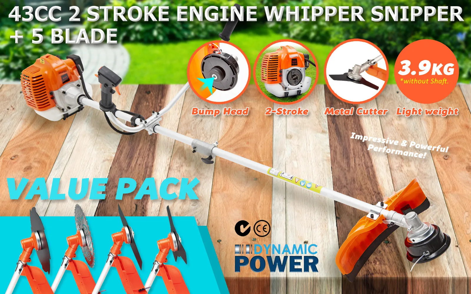 Dynamic Power Garden Whipper Snipper Brush Cutter 43cc   4 Blade