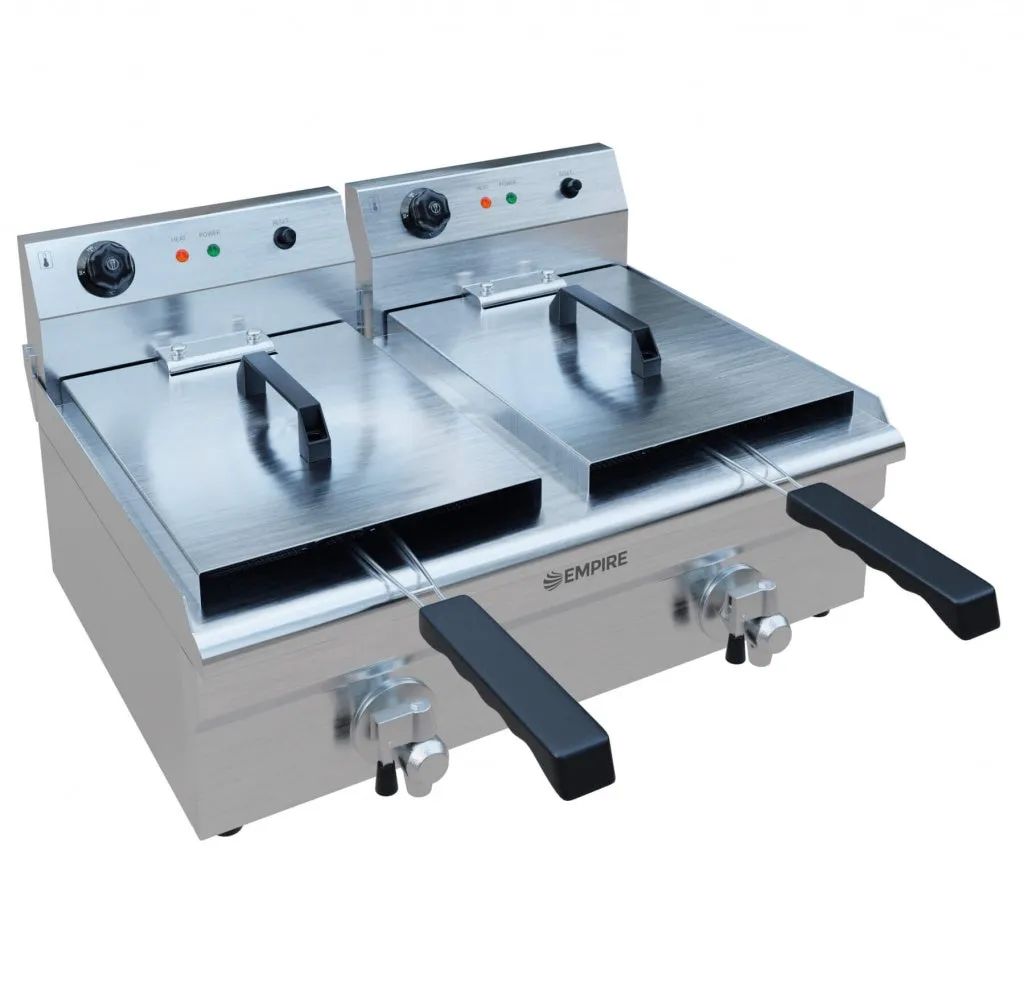 Empire Electric Twin Tank Fryer with Drain Tap 2 x 12 Litre - EMP-EDF-12-DT