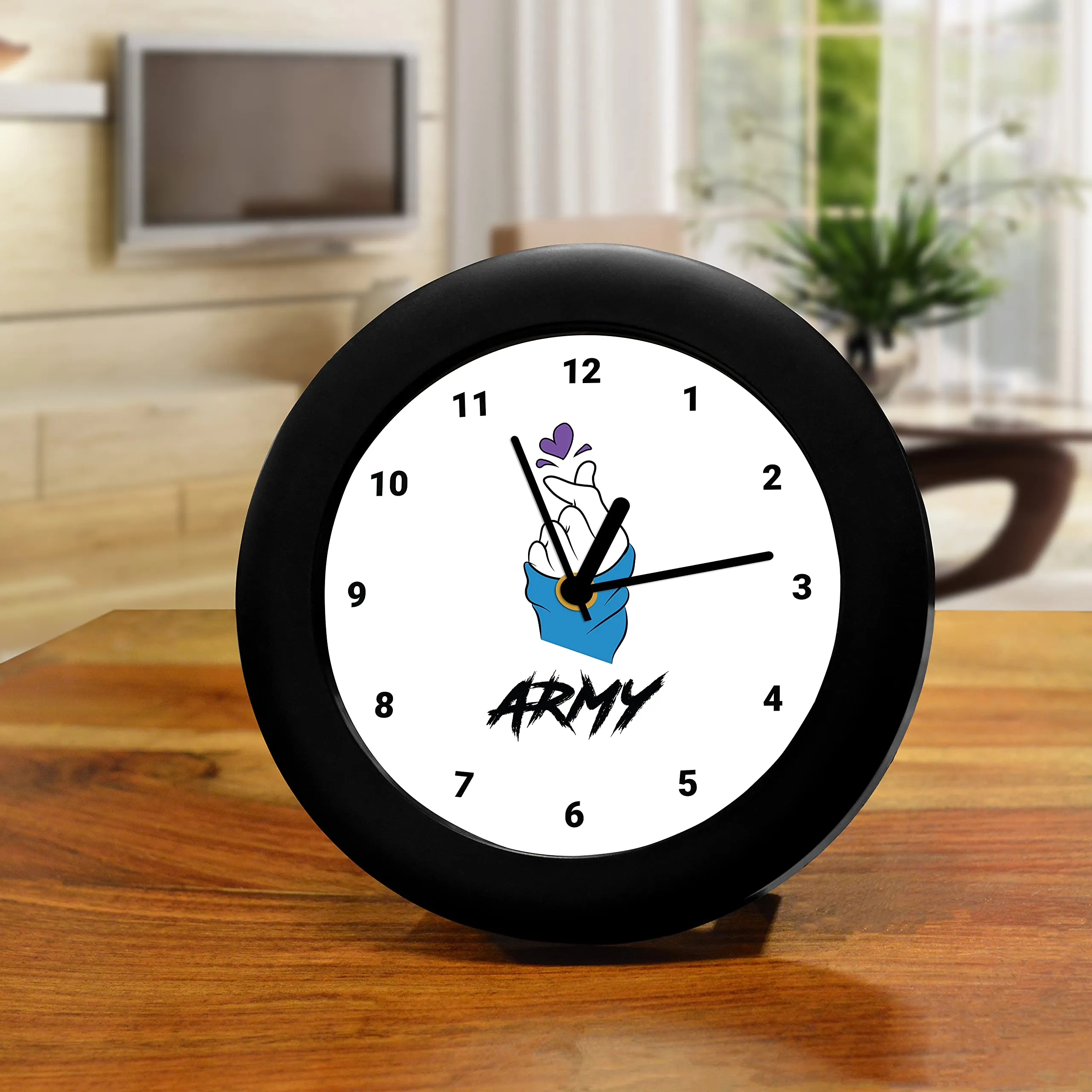 Epic Stuff - BTS - Army Fangirl Design Plastic Round Table Clock (with Numbering) - Best Gifts for BTS Fans/BTS Fandom/Best Accessories for Home and Office Decor