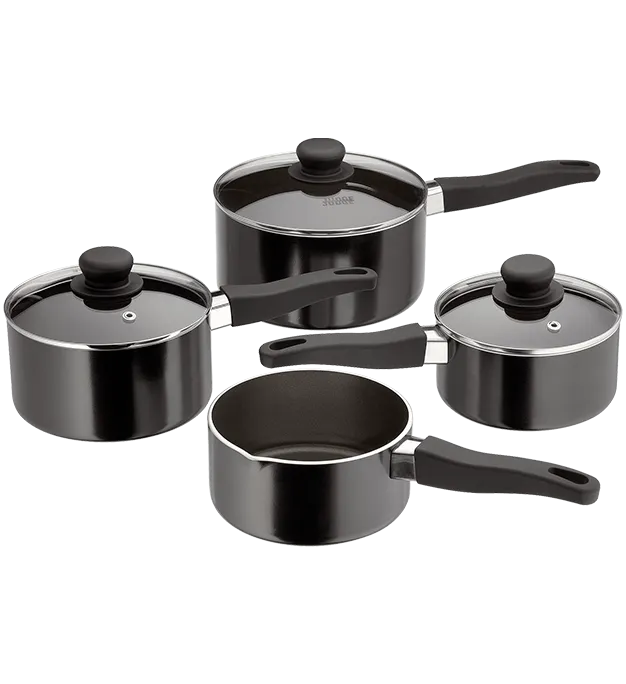 Essentials 4 Piece Saucepan Set, Non-Stick, Black