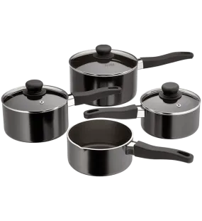 Essentials 4 Piece Saucepan Set, Non-Stick, Black