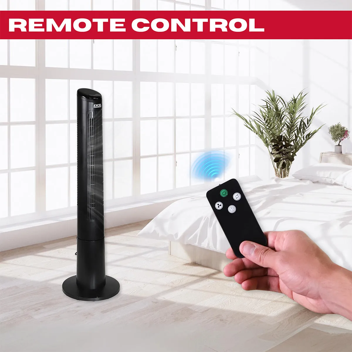 Excel 40" Tower Fan with Touch Enabled Controls and Remote Control - Black