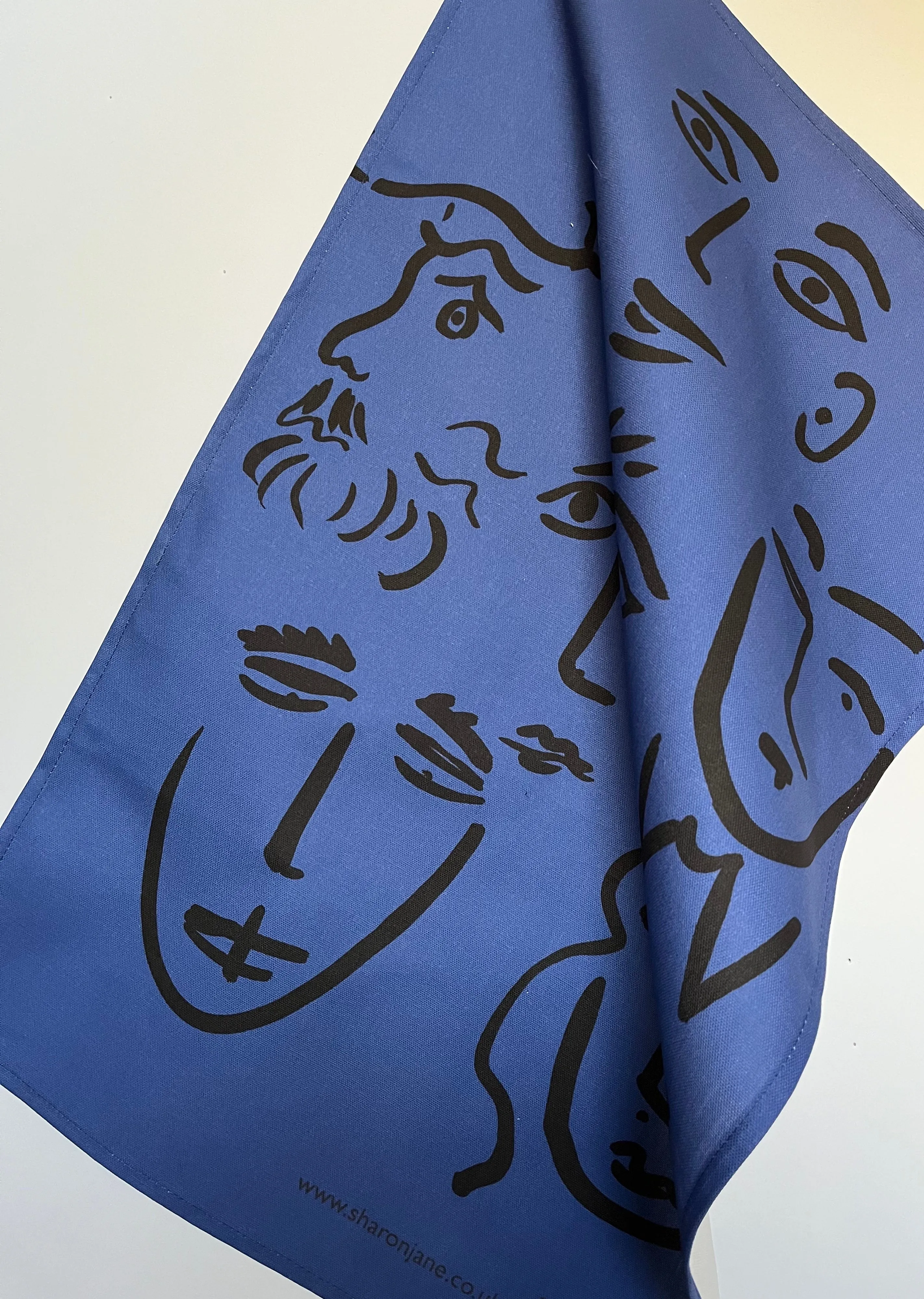 Faces Linen Tea Towel - Cobalt